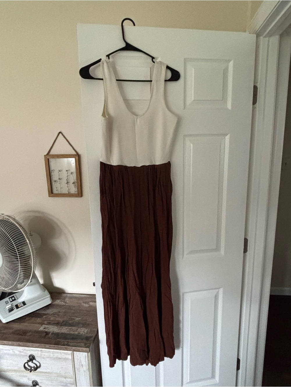 Two-Tone Jumpsuit - Ivory Top & Brown Skirt